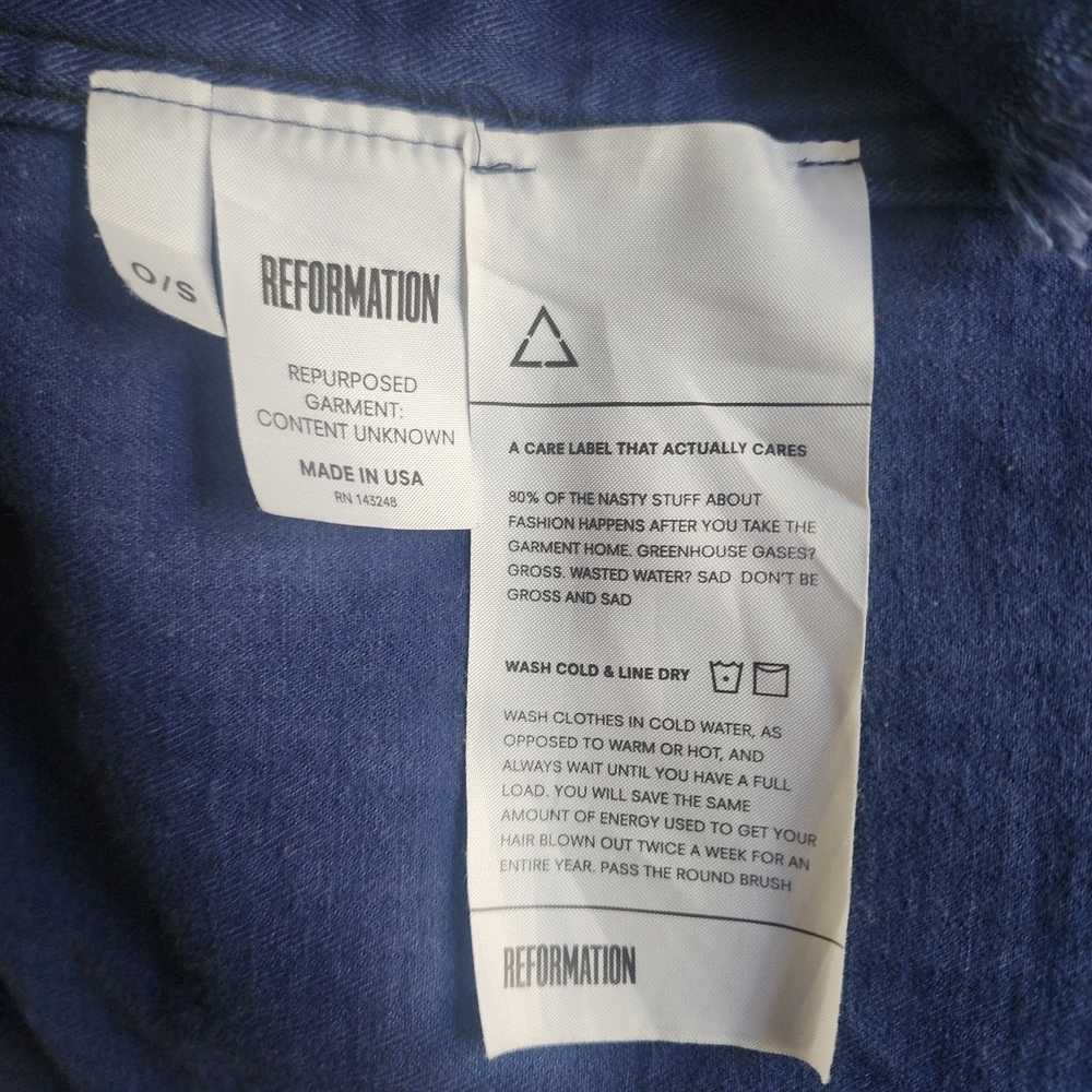 Reformation Chambray Utility Jacket Denim Overshirt Blue Workwear Button Front - Picture 7 of 13